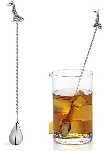 Homestia Stainless Steel Mixing Spoon, Giraffe Deco 12 Inches Bar Spoon with Spiral Pattern Long Handle, High-End Cocktail Spoon Drink Stirrers, Cocktail Stirrer Long Spoon for Mixing/Layering Drinks