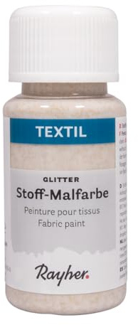 Rayher Textil Stoffmalfarbe Glitter, gold, Flasche 50 ml, cremige, leuchtende Acrylfarbe mit Glittereffekt, speziell für helle Textilien, hochdeckend, waschbeständig ohne Thermofixierung, 35064616