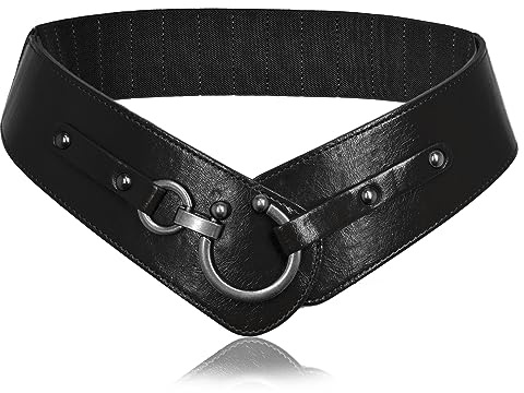 TeeYee Damen Ledergürtel Mode Runde Haken Design Breite Hüfrgürtel | Elastische Gürtel für Mädchen,Vintage Damen Gürtel
