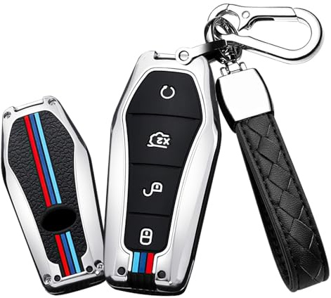 HIBEYO Keyless Autoschlüssel Hülle passt für BYD Schutzhülle schlüsselhülle Abdeckung für BYD Atto 3 Dolphin Han Tang Yuan Song Qin Schlüsselbox Schlüsselring Fernschlüsselkasten 4Tasten-A Silber