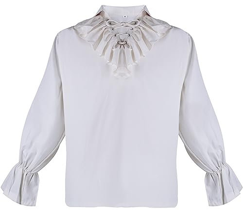 Beokeuioe Seeräuber Karneval Mottoparty Halloween Cosplay Kostüm Renaissance Hemd Herren Steampunk Viktorianisch Langarmshirt Jabot Kragen Mittelalter Piraten Hemd