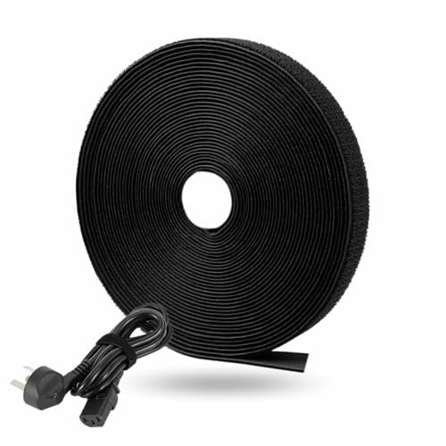 Hook and Loop Cable Ties Reusable Cord Wrap Cables Organizer Wire Management Strap Multipurpose Fixing Tapes Tie Straps Cut to Size Strip Nylon Tape Black 1PC (10mm X 5m)