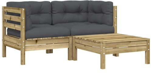 vidaXL Gartensofa 2-Sitzer, Outdoor Sofa mit Latten-Design, Gartencouch mit Kissen Hocker, Gartenmöbel Gartengarnitur Sitzgruppe Chaiselongue