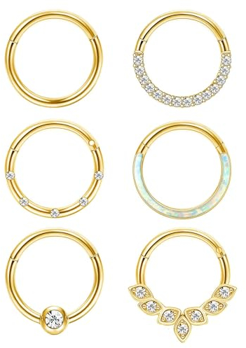 Diamday 6PCS Septum Ringe Edelstahl Nasenringe Hoop für Damen Herren Clicker Septum Piercing Helix Knorpel Ohrringe Conch Daith Tragus Nasenring Lippenring Nostril Piercing Schmuck 18G 16G