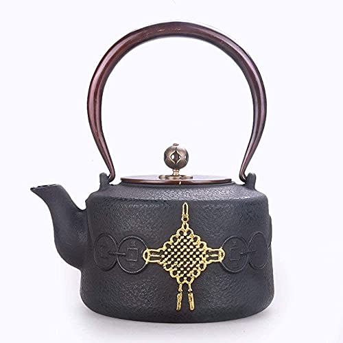 OQHAIR Service à thé en Fonte Ensembles à thé Fonte Ese Pot en Fonte Pot en Fonte Eau bouillante Service à thé Fait à la Main Noeud Non revêtu 1 4L Poignée en cuivre Couvercle en cuivre O