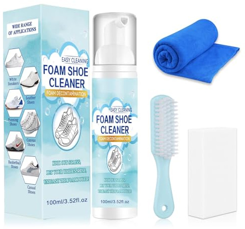 SEMINISMAR Nettoyant Chaussure,Kit Nettoyage Sneakers,Mousse de Nettoyant Sneakers 200 ml avec Brosse,Serviette et éponge,Nettoyant pour Chaussures Blanc,Nettoyeur de Baskets,Kit Nettoyage Chaussure