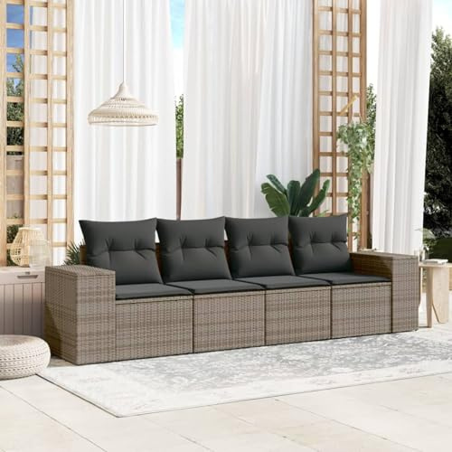 Festnight Balkon Lounge Klein mit Stauraum Gartenlounge Balkon Sofa 4 Sitzer Rattan Sofa Gartensofa Lounge Sofa Outdoor Rattansofa Polyrattan Balkonmöbel Couch Gartenmöbel
