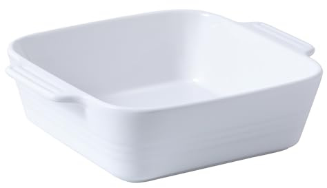 DOWAN 8x8 Baking dish, Square Baking Pan, Ceramic Casserole Dishes for Oven, Cake Pan with Handle, for Brownie, Lasagna, Casserole, 2 Quart, Home Gift, Bright White