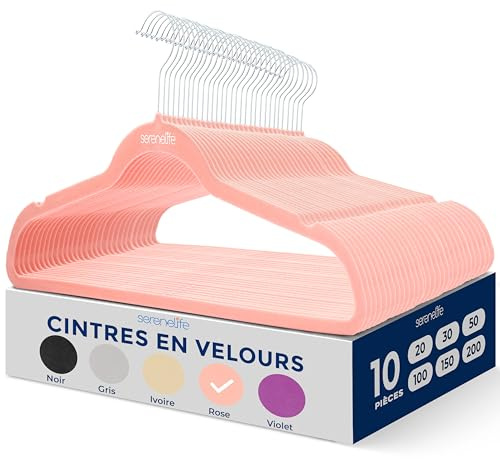 SereneLife Perchas Ropa, Terciopelo, 10 Piezas, Antideslizantes, Finas y Suaves, con Gancho Giratorio de 360°