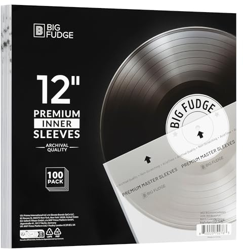 Big Fudge 12-tums vinylskivomslag – premium innerärmar 100-pack – antistatiskt rispapper syrafria vinylskydd – tillbehör skyddar LP-album från damm, smuts och repor