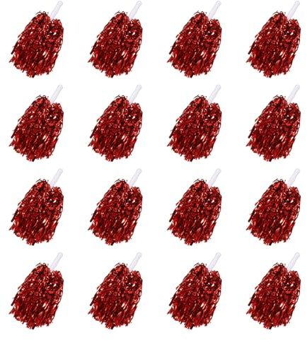 PATIKIL Metallik Cheerleading Pom Poms 18Stk Cheer Pom Pom mit Stab Griff Cheering Squads Pompoms für Spiel Sport Tanz Party Team Spirit Rot