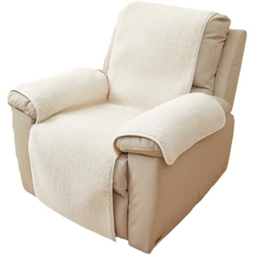 HonunGron Wende Sesselschoner Sherpa Schonbezug Ruhesessel Bezüge Für Fernsehsessel Relaxsessel Thick Warm Fleece Sesselschutz Sofaüberwurf Schutzbezug Sesselhusse (Beige,56 * 207cm)