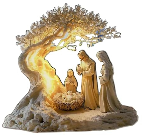 Milageto Decorazione da tavolo con scena della natività di Natale, 7,1x7,8 pollici, collezione tradizionale multifunzionale, decorazione religiosa cristiana