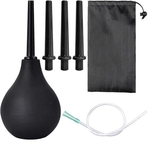 BORISCA 224ML Klistier Analdusche, Schwarz Analdusche Silikon Einlauf zur Darmreinigung Analspülung Set mit 1 X 37cm Silikonkatheter, 3 Spülaufsätze, 1 Aufbewahrungsbeutel für Männer und Frauen