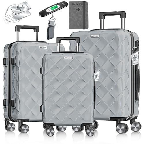 KESSER® Reisekoffer Set 3-teilig | Kofferset ABS Hartschalenkoffer mit Zahlenschloss, Kofferwaage & Reisebrieftasche 360° Rollen | Handgepäck & große Koffer für Business & Reise Trolley Iron Grey