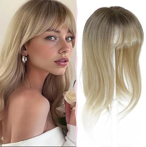 Nexyshe Haaraufsatz von 45,7 cm, zur Verdichtung der Haare, natürliche glatte Haare mit Pony, für Frauen, mit Basis von 10,2 x 12,7 cm