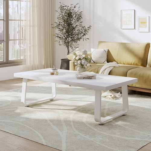 HSH Couchtisch Weiß Tisch Wohnzimmertisch aus Holz Metallgestell Modern Design für Wohnzimmer Beistelltisch Coffee Table Sofatisch für Kaffee Couchtische Weiß 120B x 55T x 46.5H cm | Modern Couchtisch Holz mit Stauraum als Wohnzimmertisch für Bücher und Getränke
