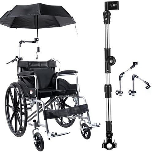 Soporte para paraguas para cochecito, retráctil, ajustable a 180°, plegable, de acero inoxidable con base antideslizante para cochecitos de bebé, sillas de ruedas, bicicletas y bicicletas eléctri