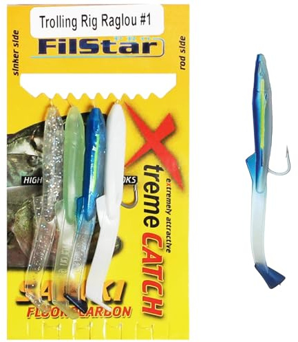 PRO FILSTAR Sabiki Trolling Rig Raglou -4 Angelhaken N1 - Fluorocarbon Vorfach DIA0,40mm - Hering Köder - Meeresangeln Makrelenvorfach & Heringsvorfach - Heringsangeln - Makrele & Blue Fish Angelköder