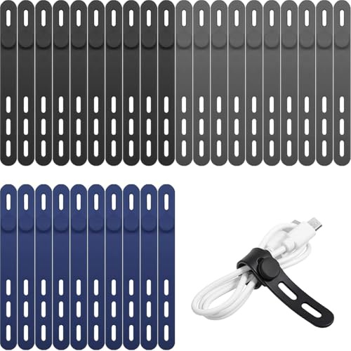 Kabel Organizer, 30 Stück Silikon Kabelbinder Wiederverschließbar, Verstellbare Cable Organizer Klein zum Bündeln von Kopfhörern Ladegeräte für Mobiltelefone Computerkabeln Verwendet (Mischfarbe 1)