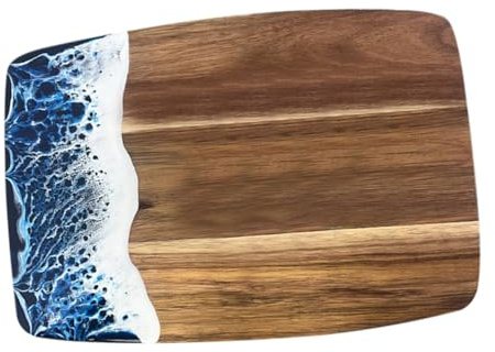MAGICLULU Wood Resin Inlay Cutting Board Acacia Wood Edge Large Kitchen Chopping Board for Steak and Vegetables Irregular Pattern Food-Safe
