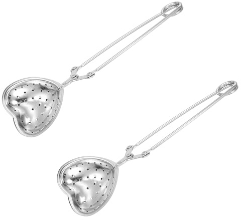 sourcing map 2 Pcs Tea Infuser, Stainless Steel Loose Leaf Tea Infuser Filter for Cup and Teapot, Long Handle Tea Steeper Strainers for Tearoom Office Home, Heart Shaped, Silver