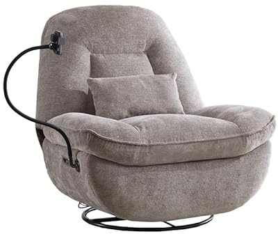 SWEET SOFA® Sillón Relax Eléctrico Ermi | Giratorio 360°, Balancín, con Soporte Móvil y Cargador | Tapizado en Tela Suave | 87x100x100 cm, Color Beige