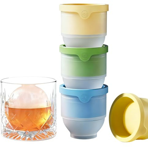 Large Ice Cube Tray with Lid - 8 Pack Giant 6cm Round Ice Cube Moulds for Freezer, Leak-Proof Ice Ball Maker for Drinks, Extra Big Ice Cubes for Whisky, Cocktails (4Pack2Y1G1B)