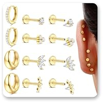 MILACOLATO 6 Paar 16G Helix Tragus Labret Piercings Innengewinde Piercing Ohr Chirurgenstahl Knorpel Ohrringe Damen Klein Ohrringe Creolen Gold Silber Conch Tragus Nasenpiercing Ohrloch Stecher Set