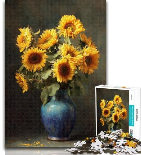 Puzzles pour Adolescents Tournesols dans Un Vase Puzzles 1000 pièces pour Adolescents, pièces entièrement emboîtables et de Formes aléatoires 50x75cm