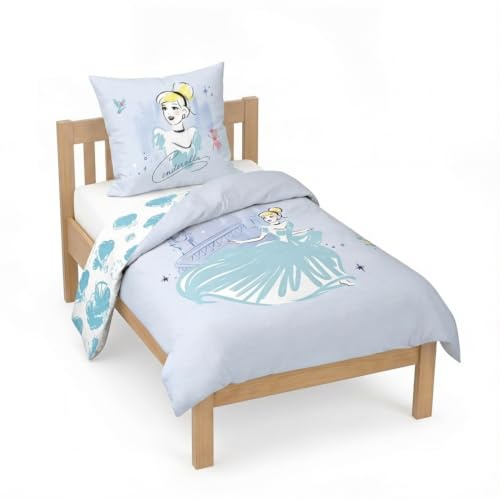 Disney Prinzessin Cinderella – Einzelbett-Bettwäsche-Set 100% Baumwolle mit Kissenbezug 80 x 80 cm