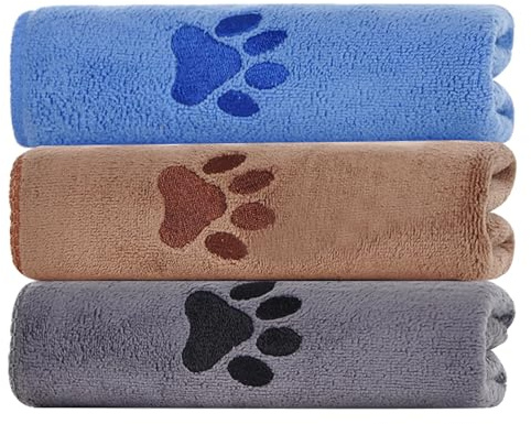 ZXTGBQ 3 Stück Hundehandtuch Haustier Badetuch Extra Saugfähig 75 x 35cm Mikrofaser Hundehandtuch Langlebig und Schnell Trocknend für Hunde Katzen Oder Andere Haustiere