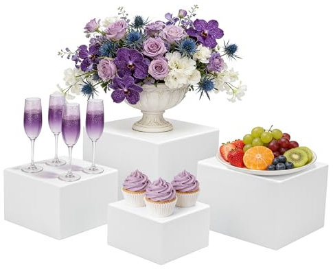 JUJOMAT 4 Stück Acryl Tortenständer, Kuchenständer, Buffet Erhöhungen 5–8 Zoll(12,5–20,5 cm), Weiß, Präsentationsständer für Cupcake, Dessert, Torte, Zubehör für Hochzeit, Geburtstag, Party