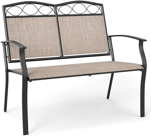 COSTWAY Gartenbank wetterfest, Outdoor Sitzbank für 2 Personen, Balkonbank mit Metallrahmen, atmungsaktivem Stoff, bis 300 kg belastbar, für Garten, Balkon, Terrasse