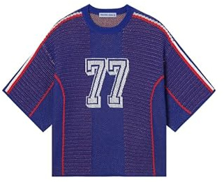 Aelfric Eden Herr-t-shirt, extra stor fotbollströja, dam, Y2K jerseyskjorta, vintage, unisex, nät-t-shirt, sommar, stickad topp, grafiska toppar, streetwear, lila, S