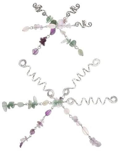Homoyoyo 6 Pcs Braiding Hair Accessories for Women with Natural Stone Pendants Boho Dreadlock Jewelry Hair Rings and Ethnic Style for Festival and Everyday Wear