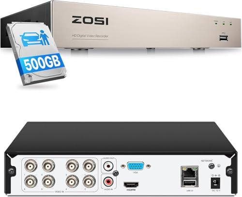 ZOSI 8CH 1080P CCTV AI DVR for Home Security Cameras with 500GB Hard Drive | H.265+ Hybrid 4-in-1 Surveillance DVR Recorder for HD-TVI, CVI, CVBS, AHD Analog CCTV Cameras, AI Human/Vehicle Detection