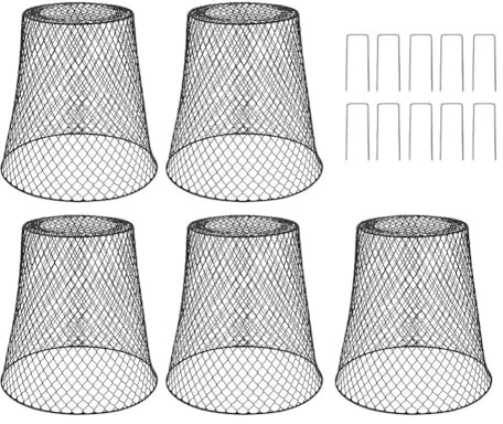 QOXEZY 5 coperture per piante in rete metallica per protezione esterna – Campane in metallo zincato resistente con picchetti, compatibili con mirtilli, piante in vaso ed erbe aromatiche (nero)