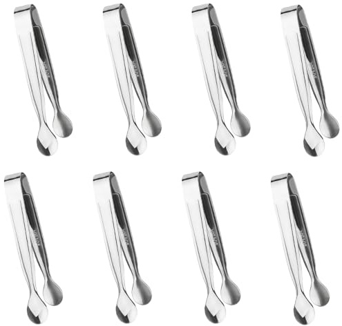 8 stycken sockertänger av rostfritt stål, 11 cm tång godisbar | isbitar, kökstång liten, tång kök, för sockerbitar, isbitar, dessert, bufffett, picknick (silver)