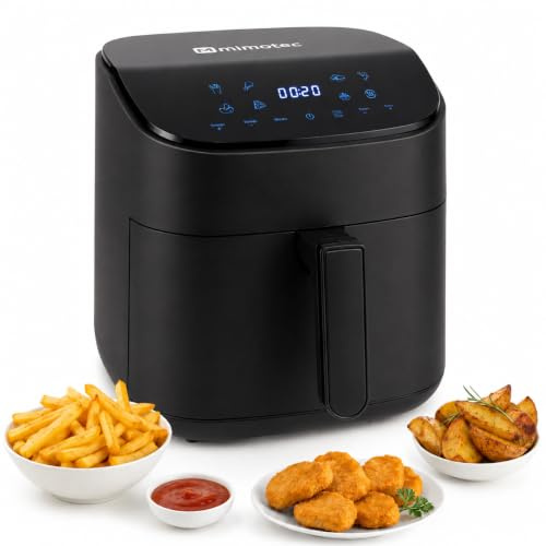M mimotec – Air Fryer Sara Touch 6,5L, Freidora de Aire sin Aceite, 1600W, 8 Menús Digitales, Pantalla Táctil,Función Grill, Temporizador regulable, Temperatura 80-200°C, Cocina Fácil y Saludable