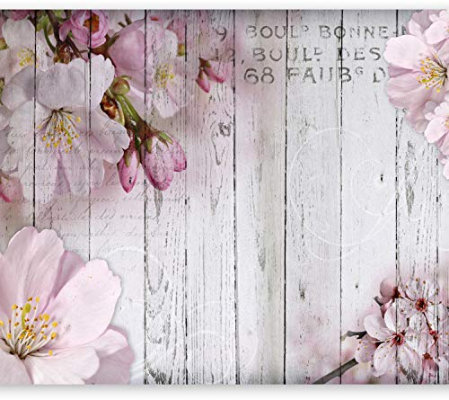 murando - Vlies Fototapete Blumen 400x280 cm - Foto Tapete Schlafzimmer Wohnzimmer Moderne Vliestapete XXL Wandtapete Motivtapeten Bildtapete 3d Effekt Wand Dekoration - Blume rosa pink Holz Bretter