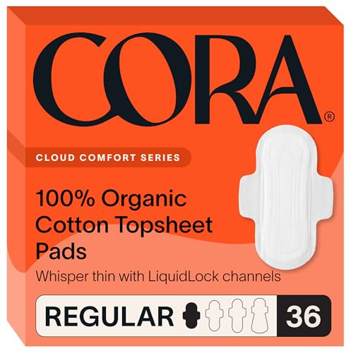 Cora 100% Organic Cotton Topsheet Pads (36 Regular Pads)
