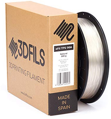 3DFILS - Filamento flexible para impresión 3D eFil TPU 90A: 1.75 mm, 500 g, Natural