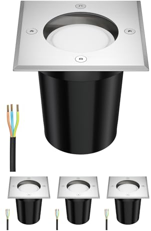 ledscom.de 4 pièces luminaire encastré de sol RELI pour l'extérieur inox carré IP67 incl. lampe LED 6,826W 460 630lm blanc chaud