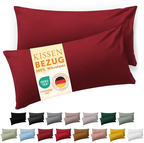 Blumtal Kissenbezug 40 x 80, 2 Stück - Oeko-TEX zert. Kissenbezüge 100% Mikrofaser in extra weich & waschmaschinenfest - Bezug Kissen 40x80 Aurora Rot