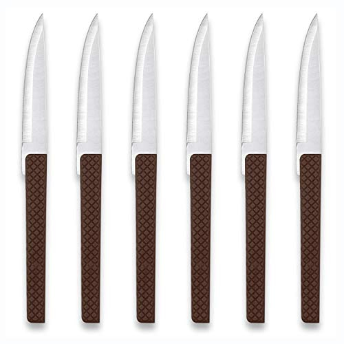 Comas Brown Willow 3111 - Set di 6 coltelli da carne con manico strutturato, in acciaio inox, ABS, marrone, 22,6 cm