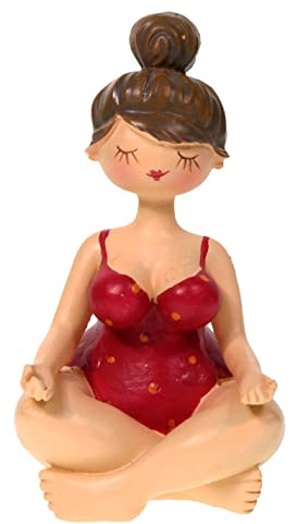 Schick-Design Yoga Dame Lotus-Sitz rot 11 cm Mädchen Rubensfrau sitzend mollige Dame Badenixe Dicke Frau Badezimmer Figur Schwimmerin Figur Deko Garten Balkon Joga