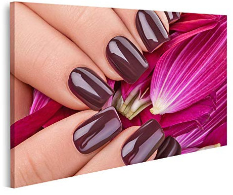 Leinwandbild Nagellack Dunkelrot Schöne Nägel Blume Nahaufnahme Große Idee Werbung Kosmetik Drucke Kunst Poster Wandbild