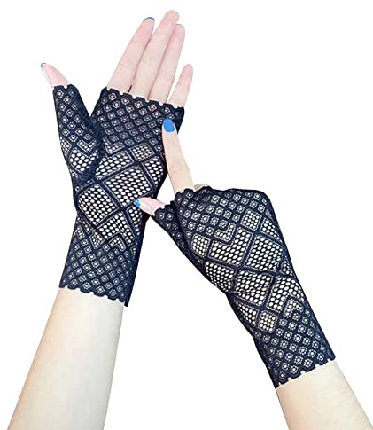 Asudaro Damen Spitzenhandschuhe, 1 Paar Fingerlos Spitzen Handschuhe Sonnenschutzhandschuhe Damen Blumen Spitzenhandschuhe Kurze Braut Handschuhe für Hochzeitsfeier Kostümzubehör,Typ 2