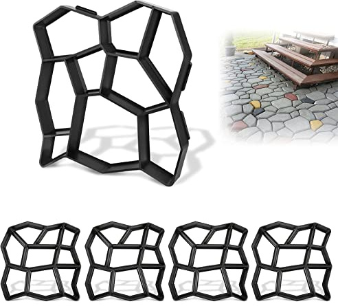 ACXIN 5 Stück Betonform Schwarz Schalungsform DIY Pflasterform Garten Gießform Betonpflaster Muster für Beton Gehwegen Trittsteinen Garten Rasenbahnen 43 x 43x 4cm